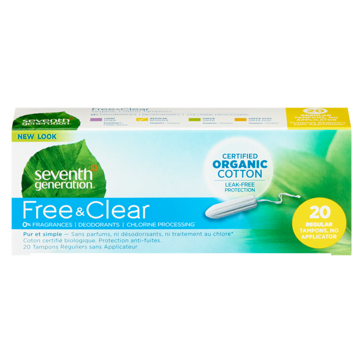 Free &amp; Clear Organic Cotton Tampons - Regular Tampons, no Applicator - 20 count