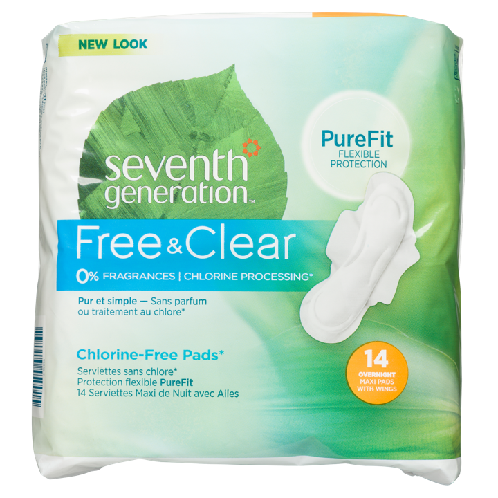 Free &amp; Clear Chlorine-Free Pads - Overnight Maxi Pads with Wings