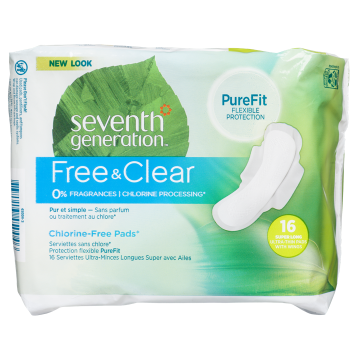 Free &amp; Clear Chlorine-Free Pads - Super Long Ultra-Thin Pads with Wings