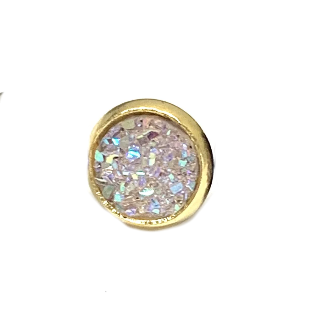 Iridescent Druzy Earrings Gold 8MM